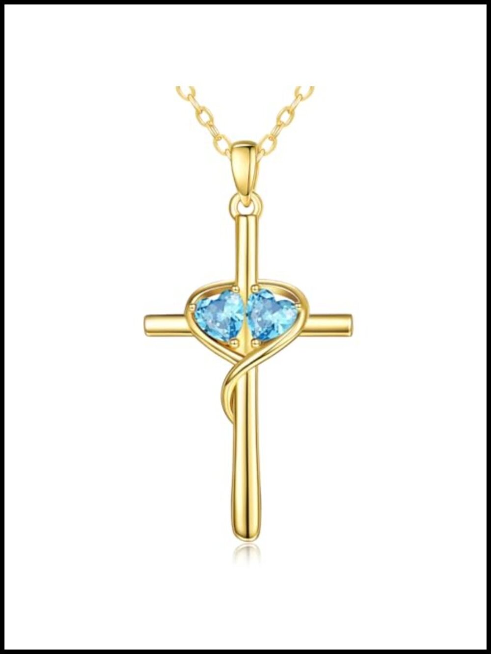 14K Gold-Toned Heart Cross Pendant Necklace Double Birthstone